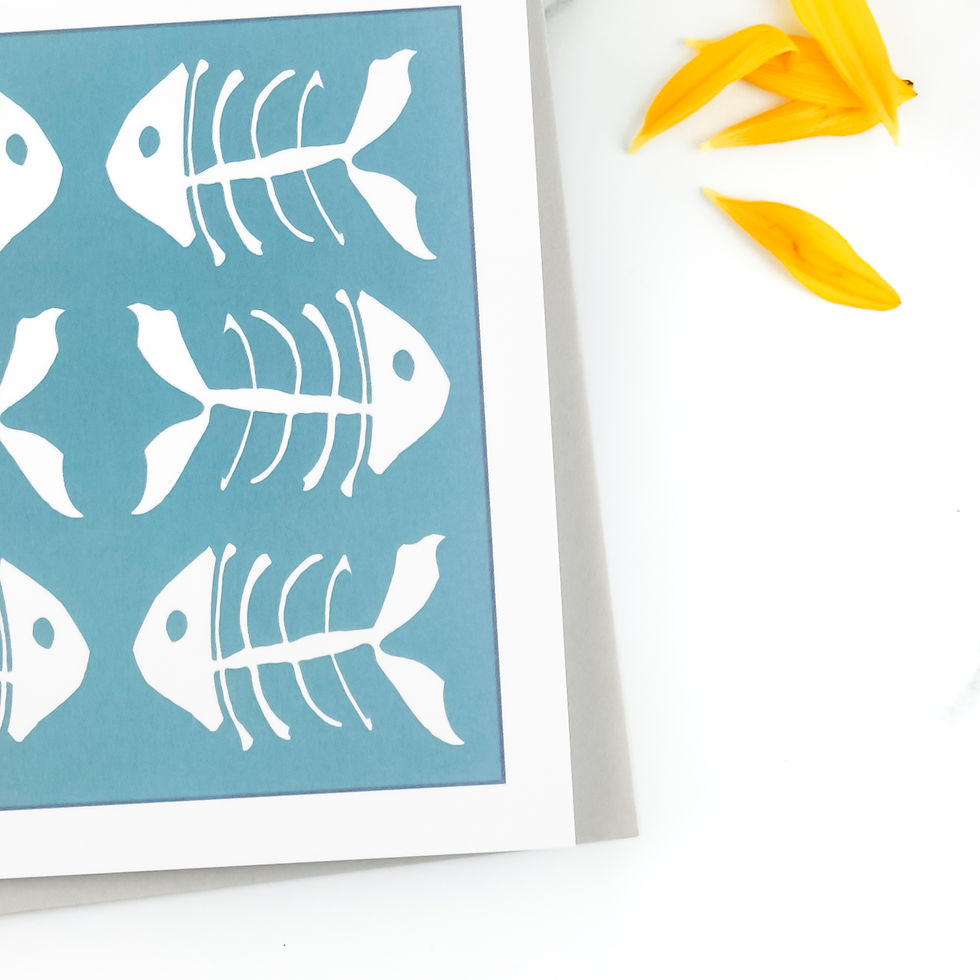 Thumbnail: Teal and white Bonefish greetings card - 15cm square blank card