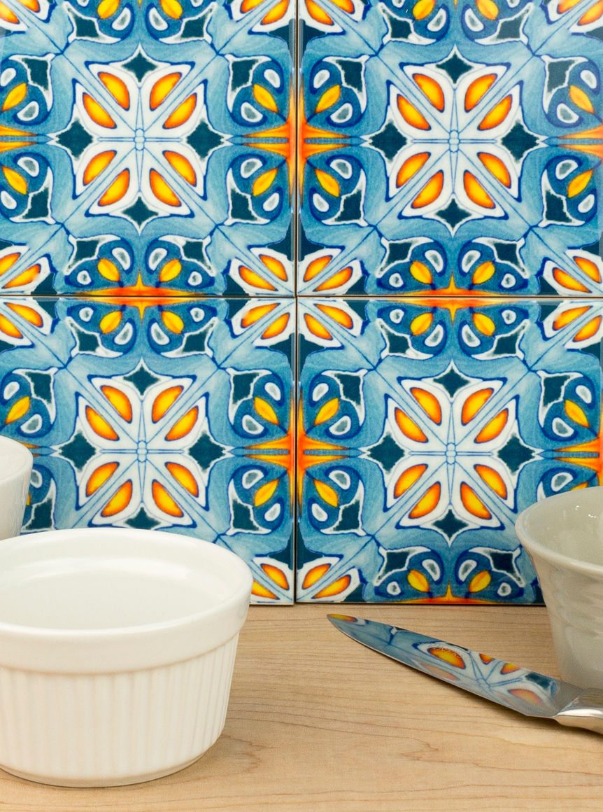 Thumbnail: Alhambra orange blue flower tiles