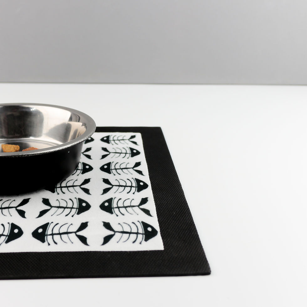 Thumbnail: Black and white cat food placemat - 'bonefish' design