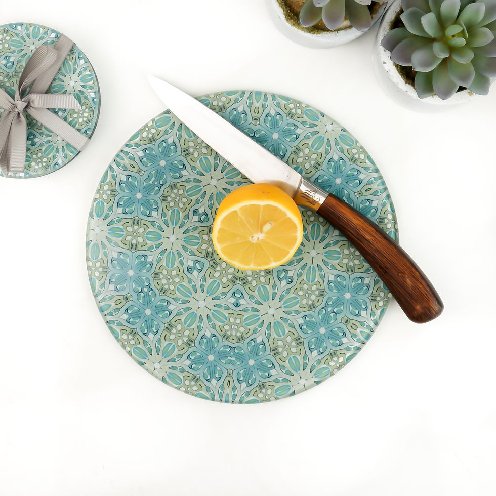 Thumbnail: Soft green and blue Art Deco coaster set
