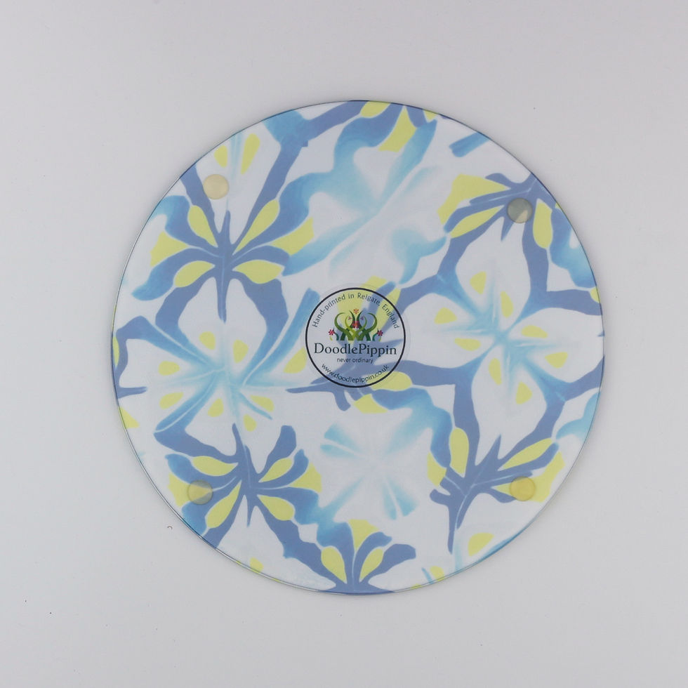 Thumbnail: Navy blue yellow modern floral worktop protector / serving platter
