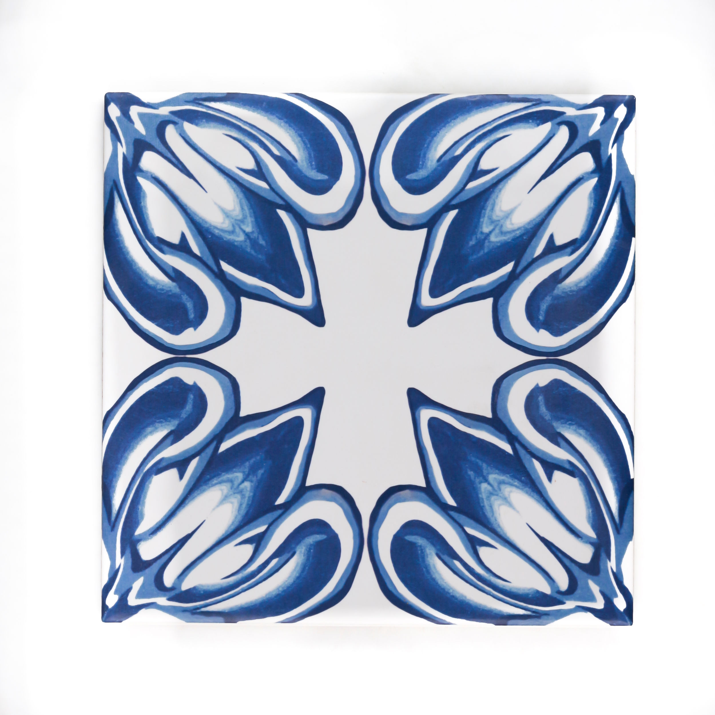 Navy Blue White Flower Tile - Fired Ink version