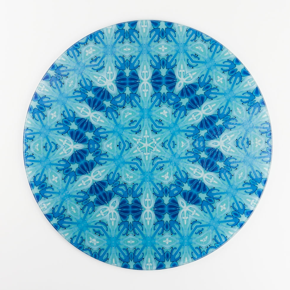 Thumbnail: Large circular turquoise kaleidoscope chopping board