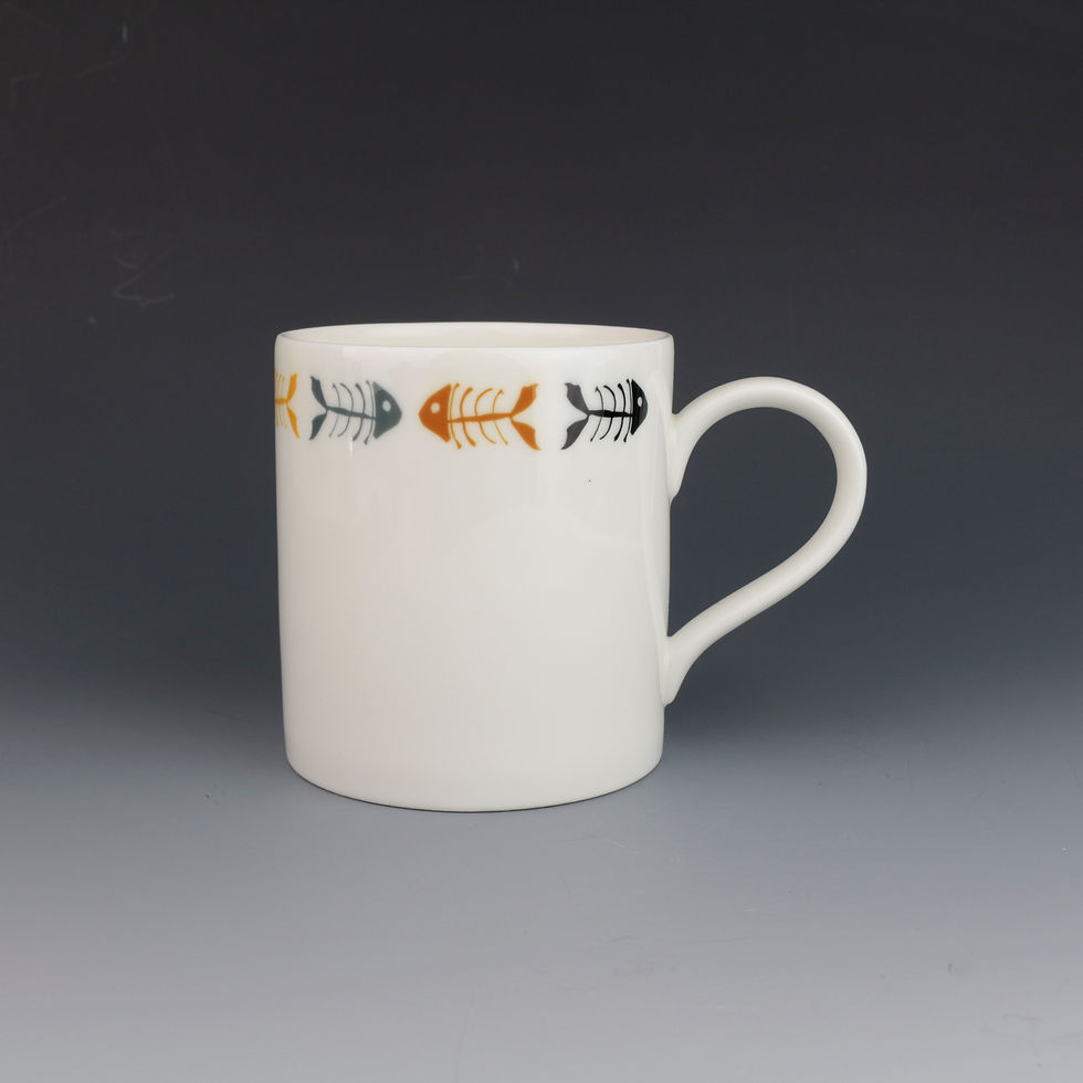 Thumbnail: Fishbones mug - mustard, grey, russet, black