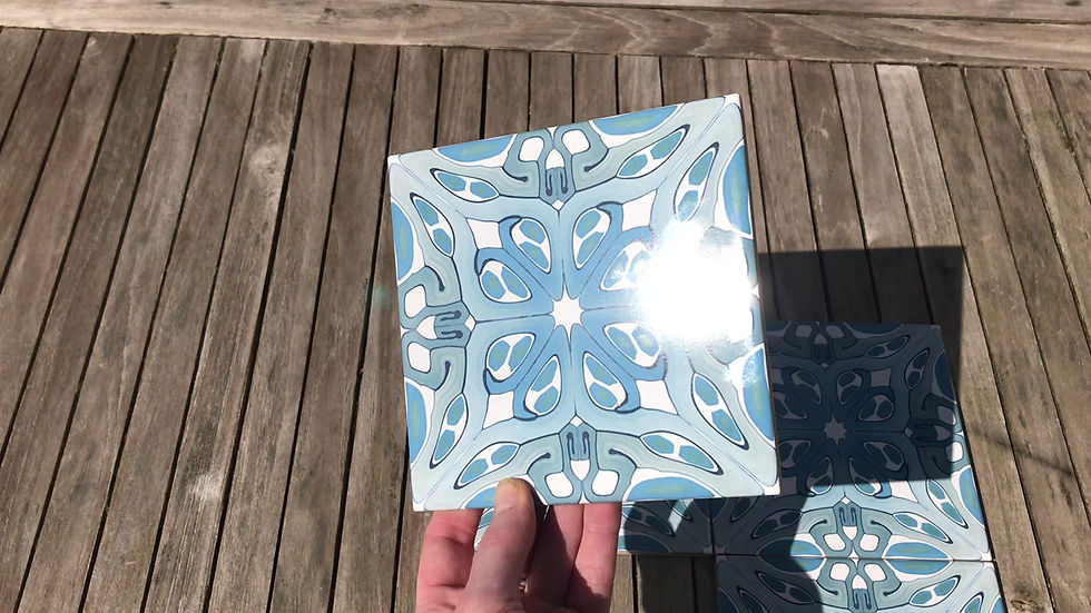 Thumbnail: Blue-Grey 'Suzanne' Tile -  Fired Ink version