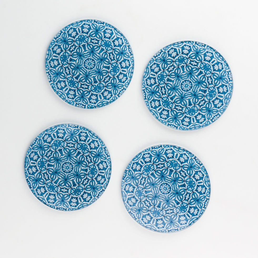 Thumbnail: Pretty blue and white coasters, millefiori pattern on heatproof glass