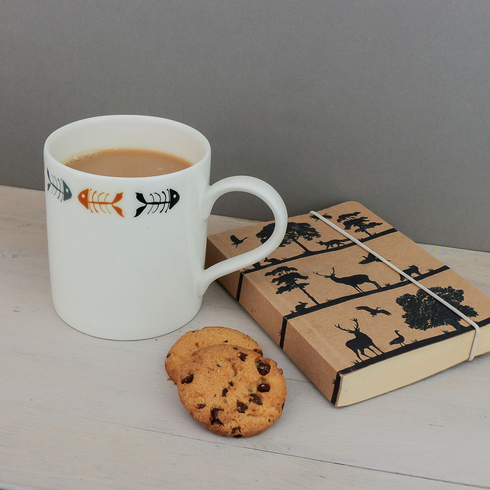 Thumbnail: Fishbones mug - mustard, grey, russet, black