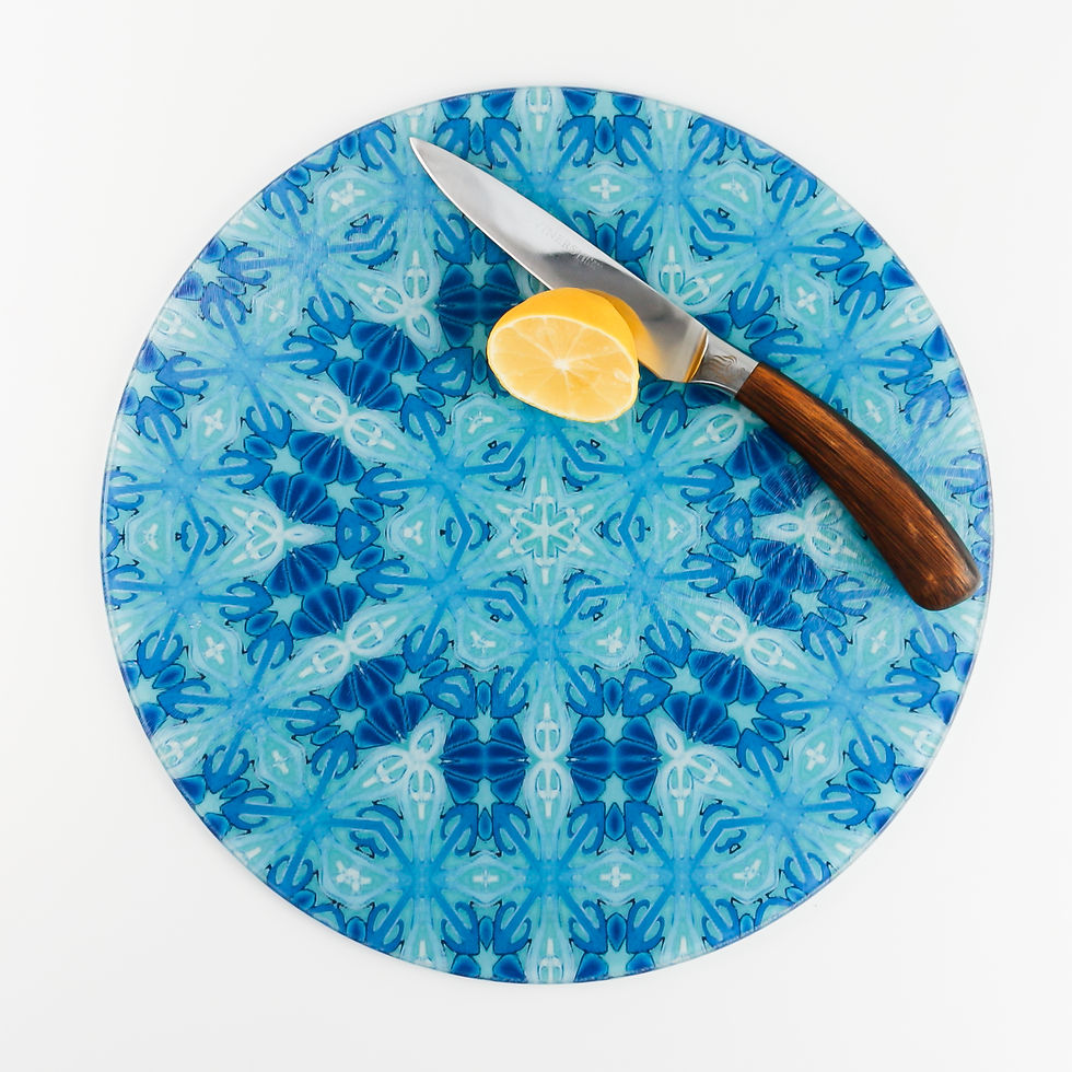 Thumbnail: Large circular turquoise kaleidoscope chopping board