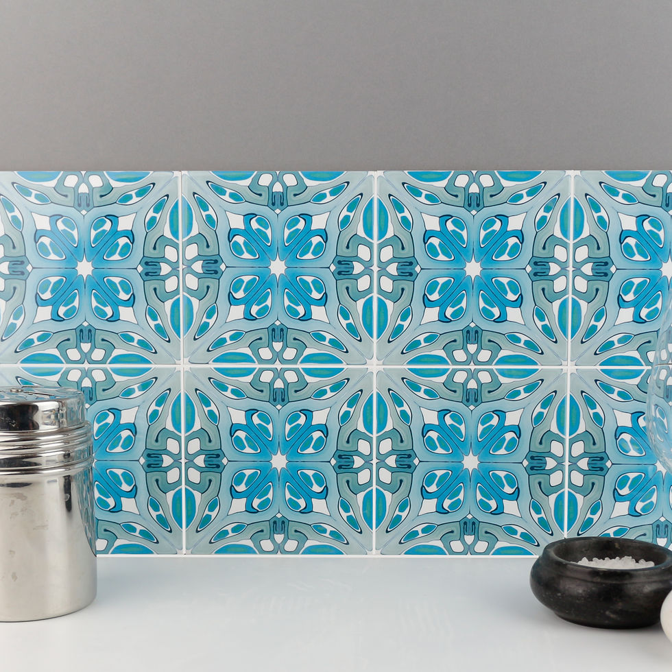 Thumbnail: Art deco turquoise blue and taupe tiles