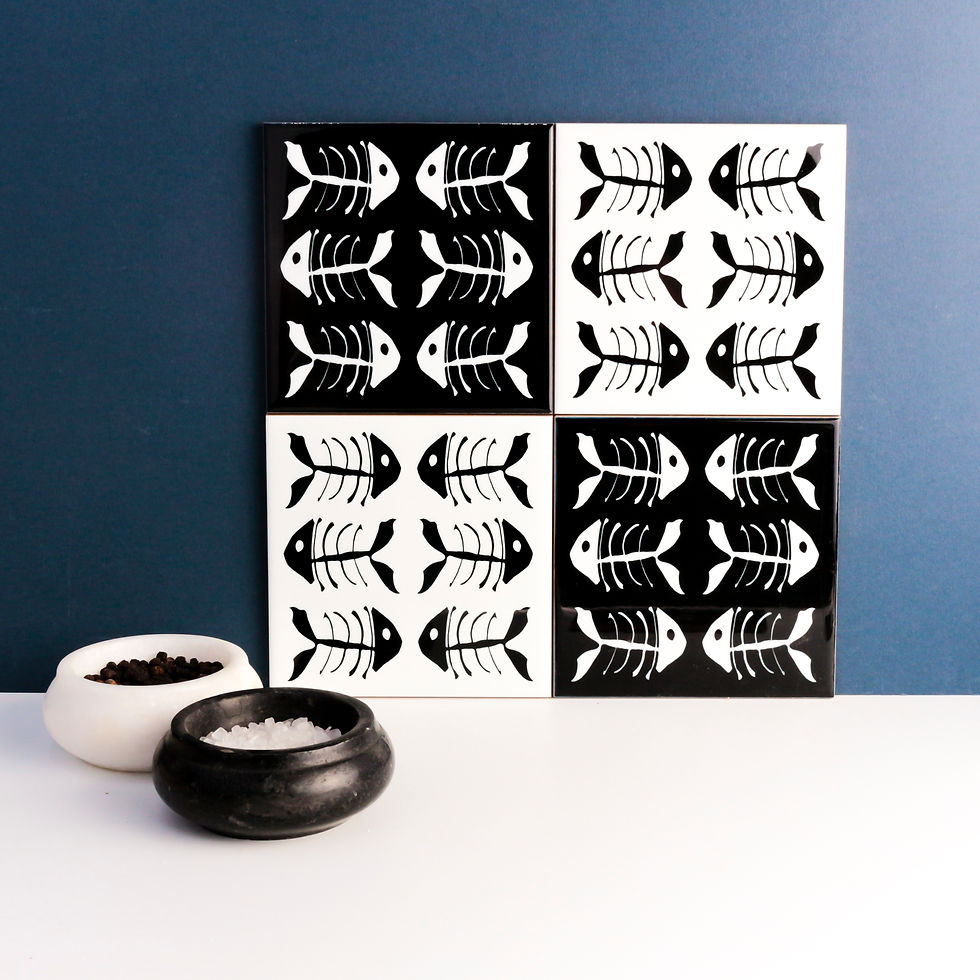 Thumbnail: Monochrome character tiles, bone fish design
