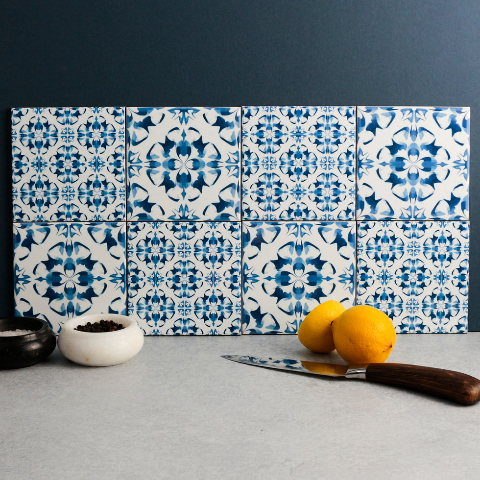 Thumbnail: Flower tiles, ceramic 4 inch / 6 inch square blue and white tiles