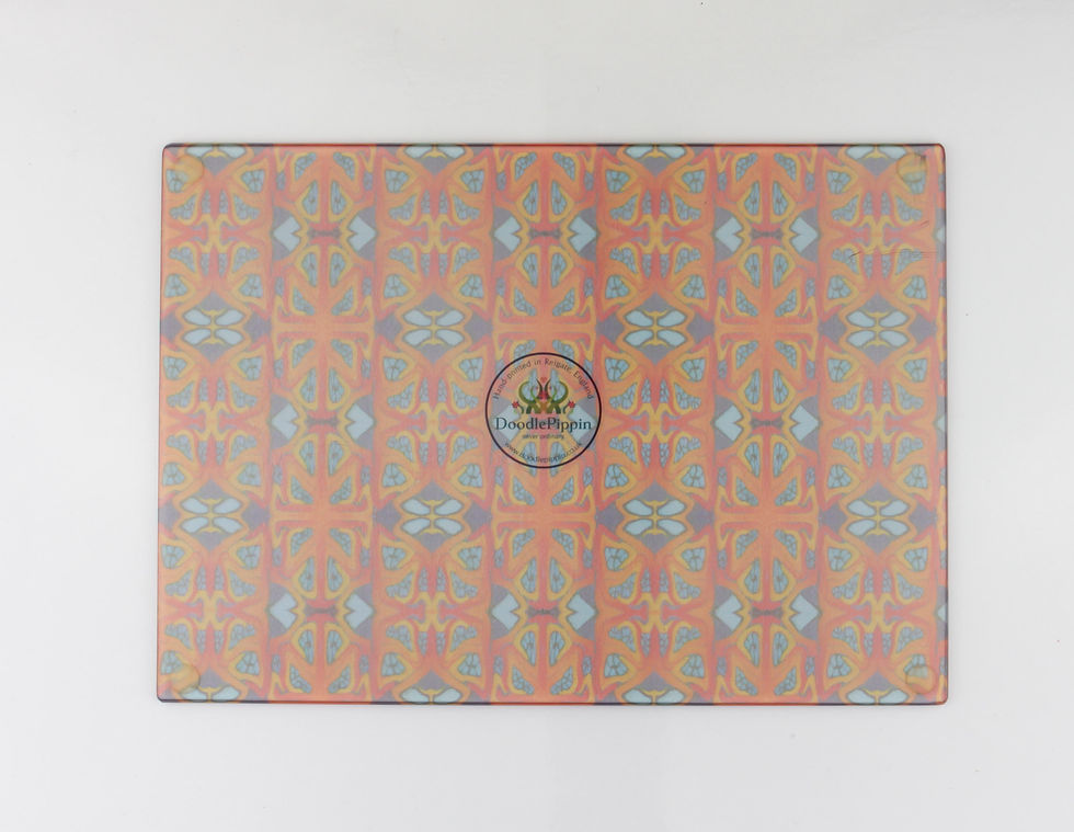 Thumbnail: Vivid hot orange worktop protector, millefiori pattern chopping board