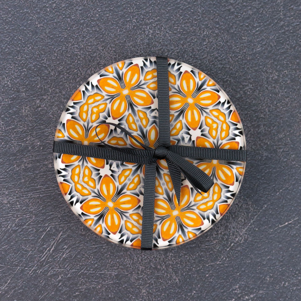 Thumbnail: Orange 'fox flower' heatproof pan stand / cutting board - 12 inches