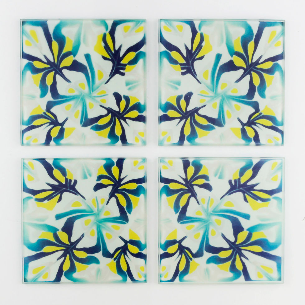 Thumbnail: Navy blue and yellow flower coaster set