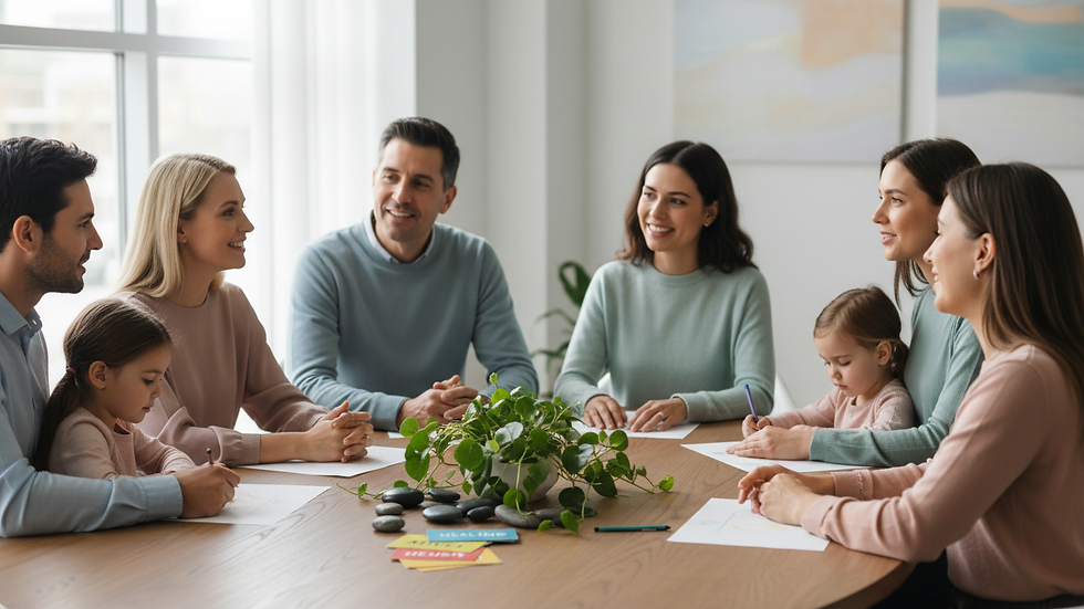 Close-up view of a corporate wellness workshop with participants engaged in discussion