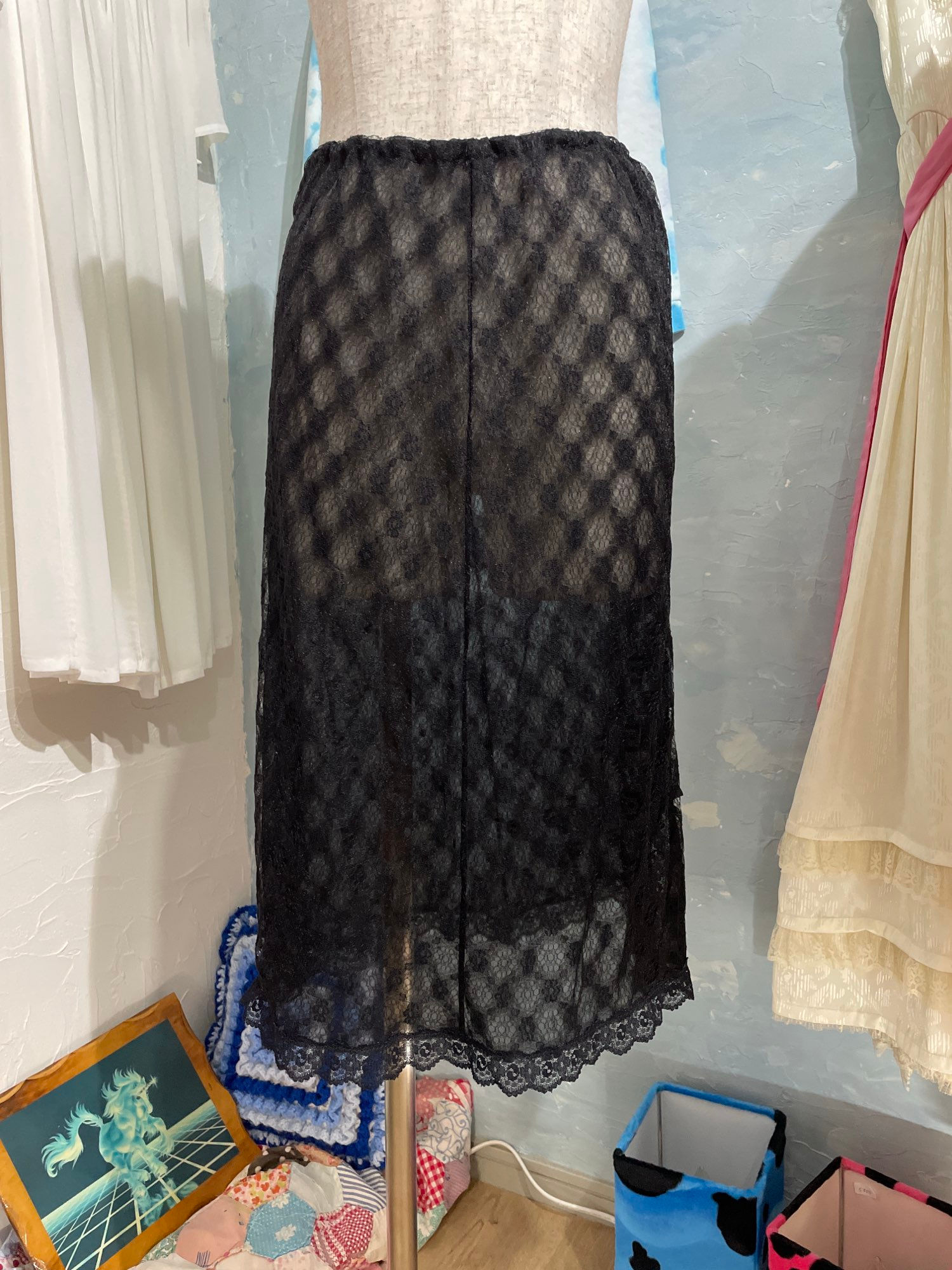 EURO black lace slip skirt