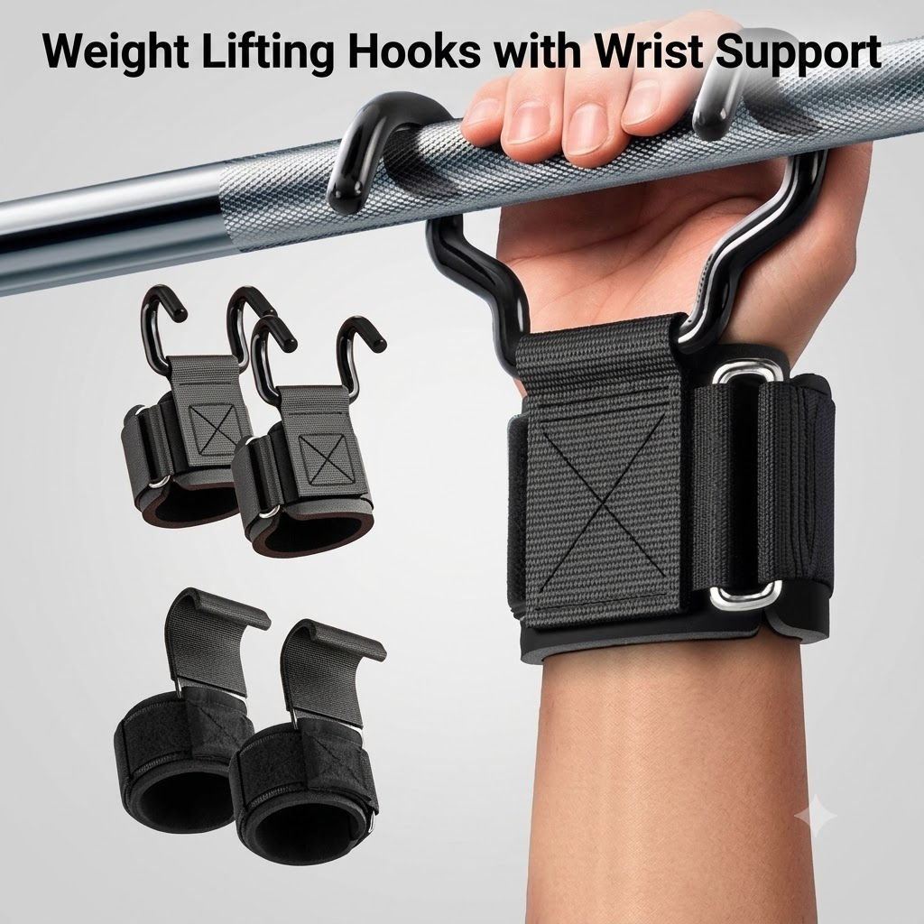 Weight Lifting Hooks with Wrist Support