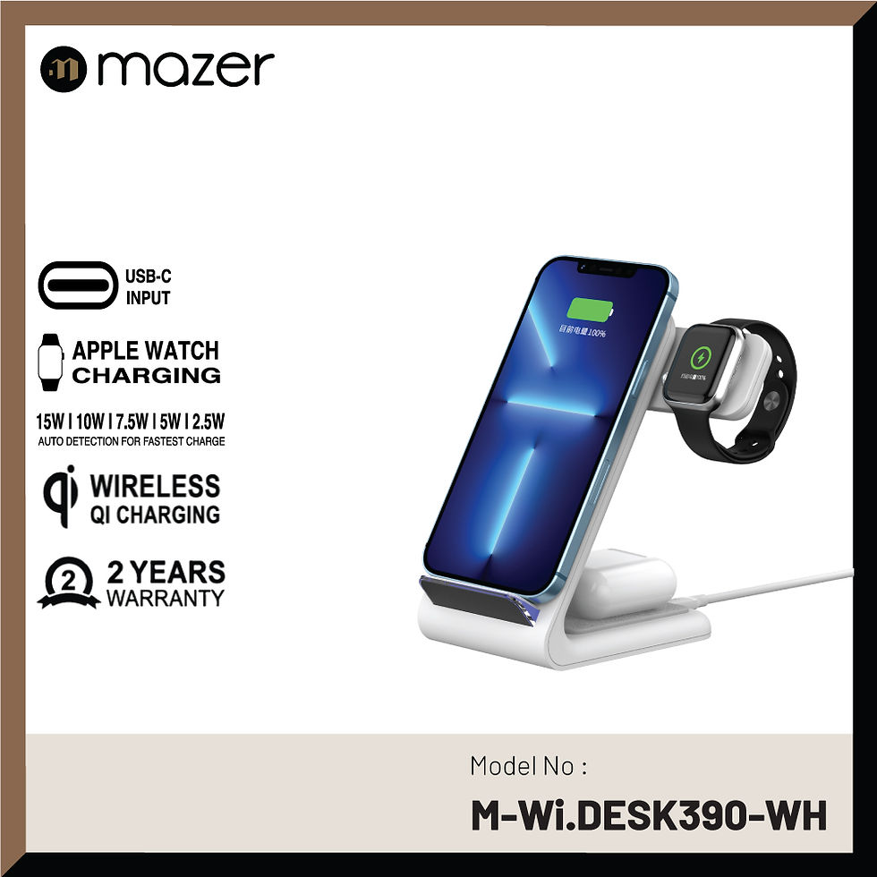 ภาพขนาดย่อ: แท่นชาร์จไร้สาย MAZER Wi.DESK TRIO รองรับ MagSafe ชาร์จพร้อมกันได้ 3 อุปกรณ์ iPhone Apple Watch AirPods