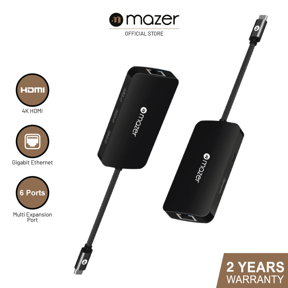 mazer usb-c 6 in 1 multiport hub รองรับ pd passthru 87w พร้อม ethernet hdmi