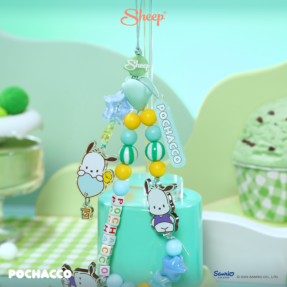 ภาพขนาดย่อ: pochacco phone charm โปเชโกะ ใช้คู่เคส sanrio ลิขสิทธิ์แท้ สีเขียว sheep accessories สายห้อยมือถือ ลูกปัด ซานริโอ้