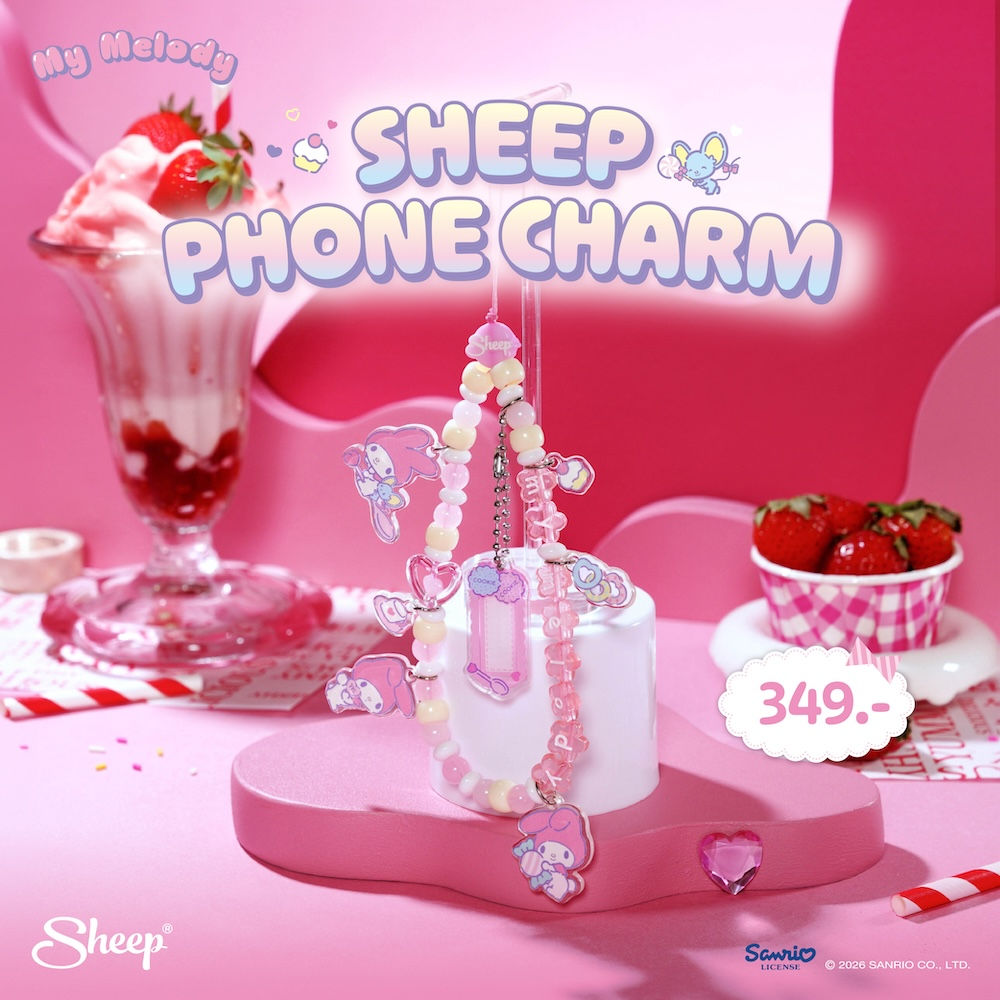 สายห้อยมือถือ my melody ลูกปัด สีชมพู ขาว phone charm มายเมโลดี้ ใช้คู่เคส sanrio ลิขสิทธิ์แท้ accessories ซานริโอ้