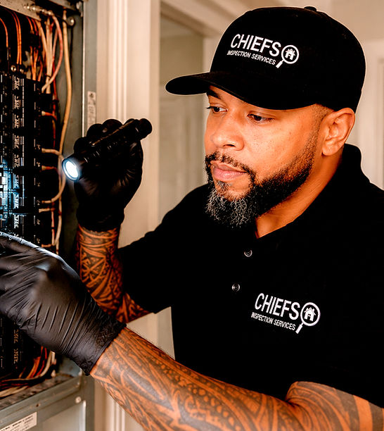 Certified Master Inspector Willie Booker inspecting an electrical panel during a home inspection in Metro Atlanta, Georgia.