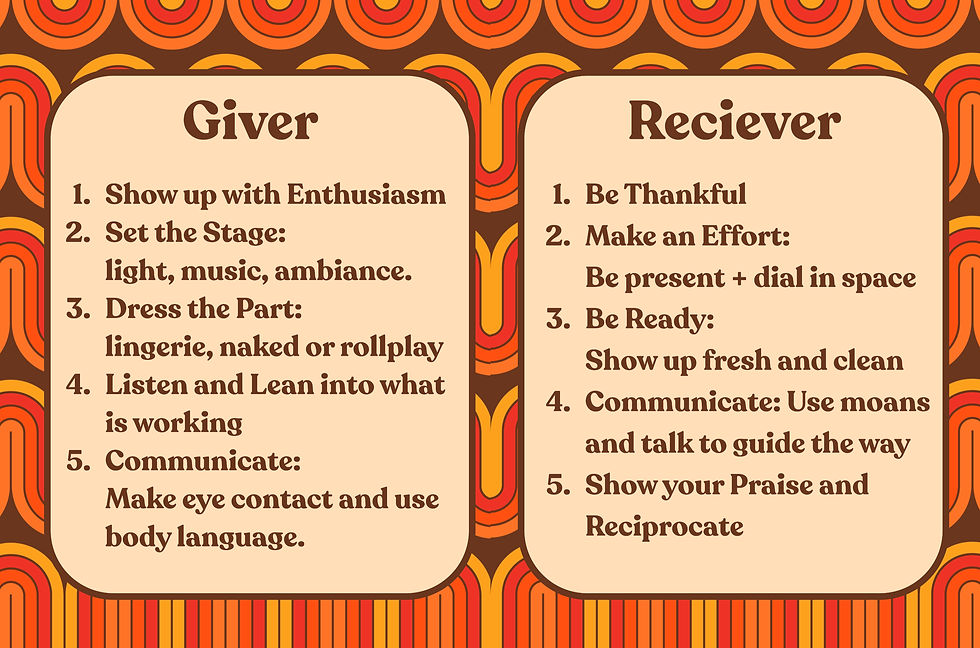 Tips for both the Giver and the Receiver while going down" fellatio.