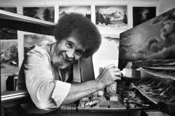 Bob Ross painting in his studito. Learn to paint like Bob Ross in Las Vegas