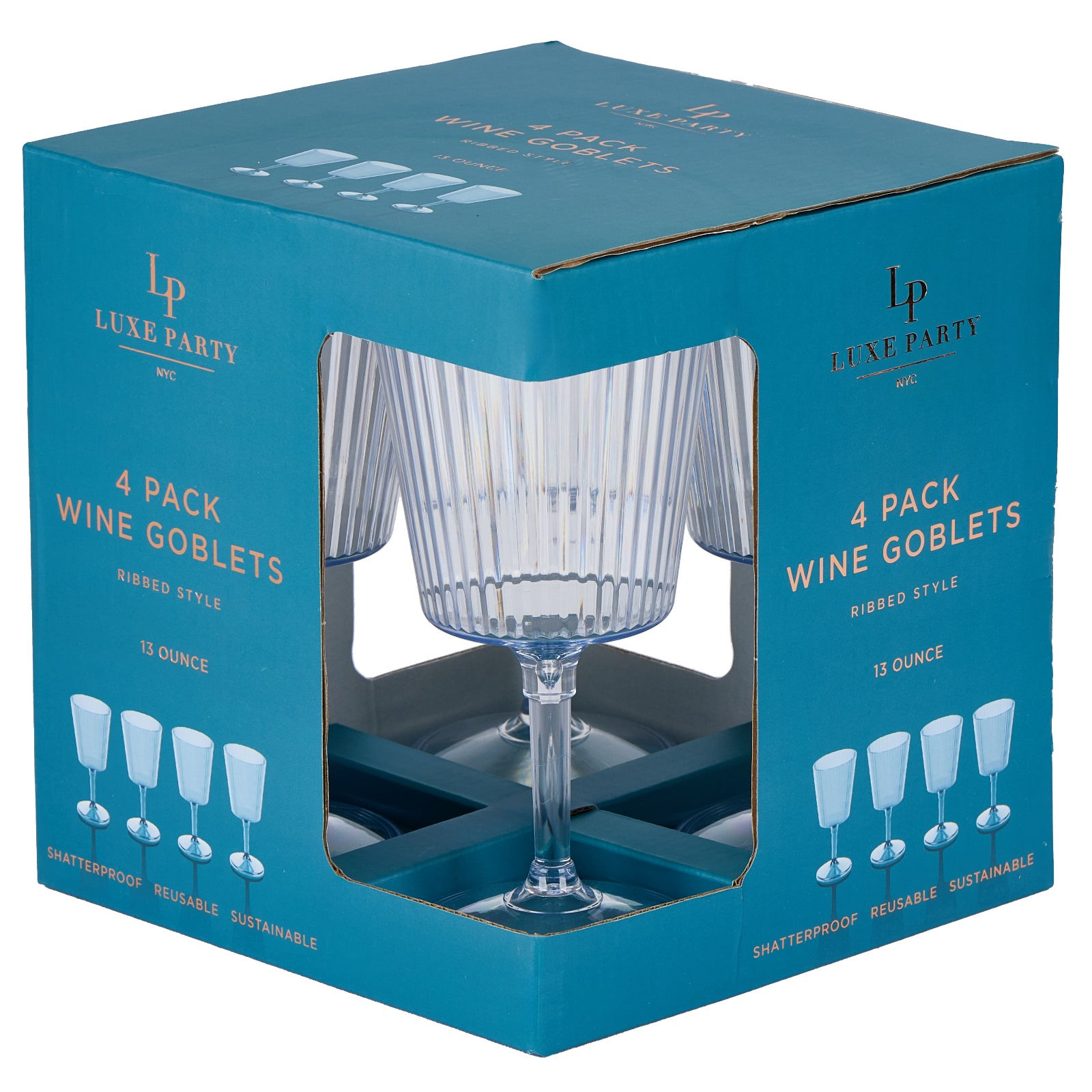 13 oz Clear Ribbed Wine Glasses (4 Count)