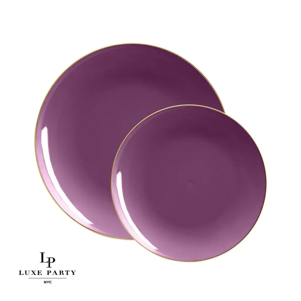 Purple and Gold Rim Hard Plastic Plates (10 Count)