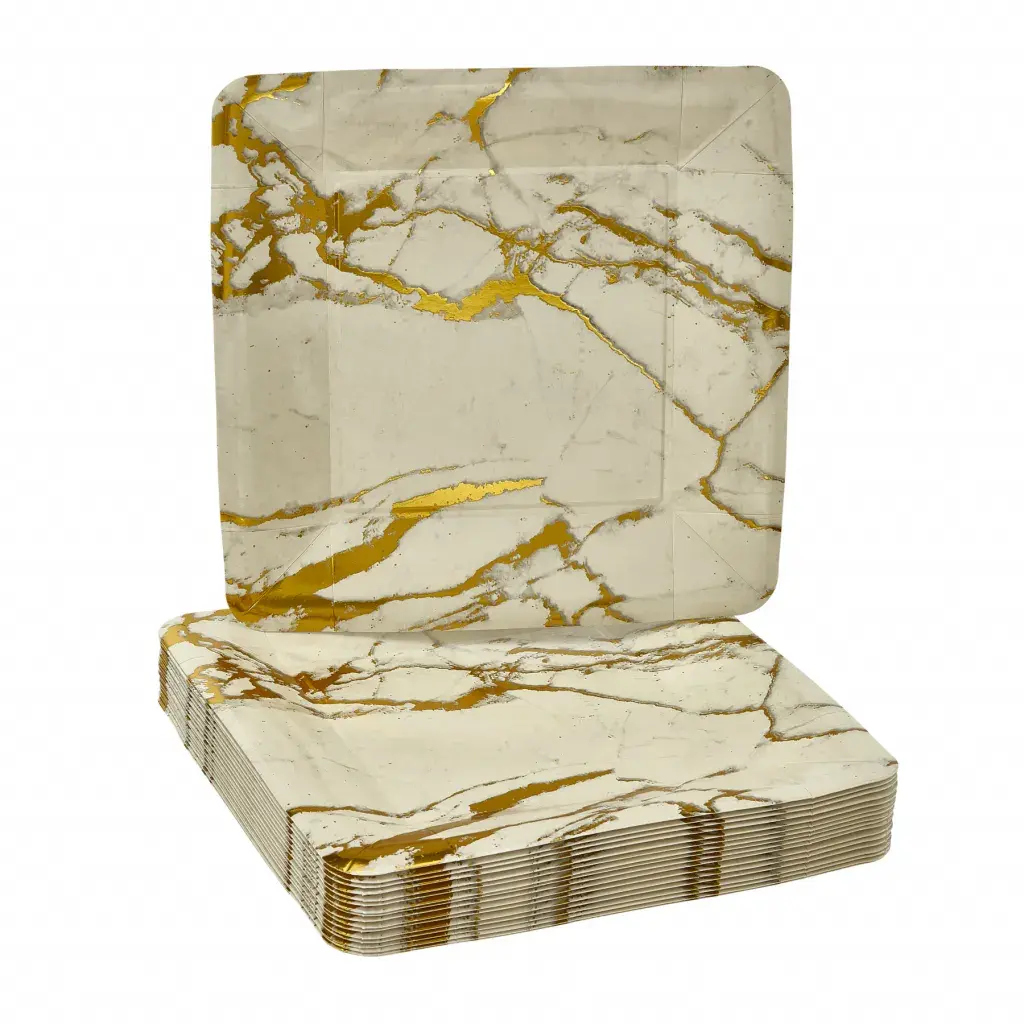 Marble Gold Square Paper Plates (18 Count)
