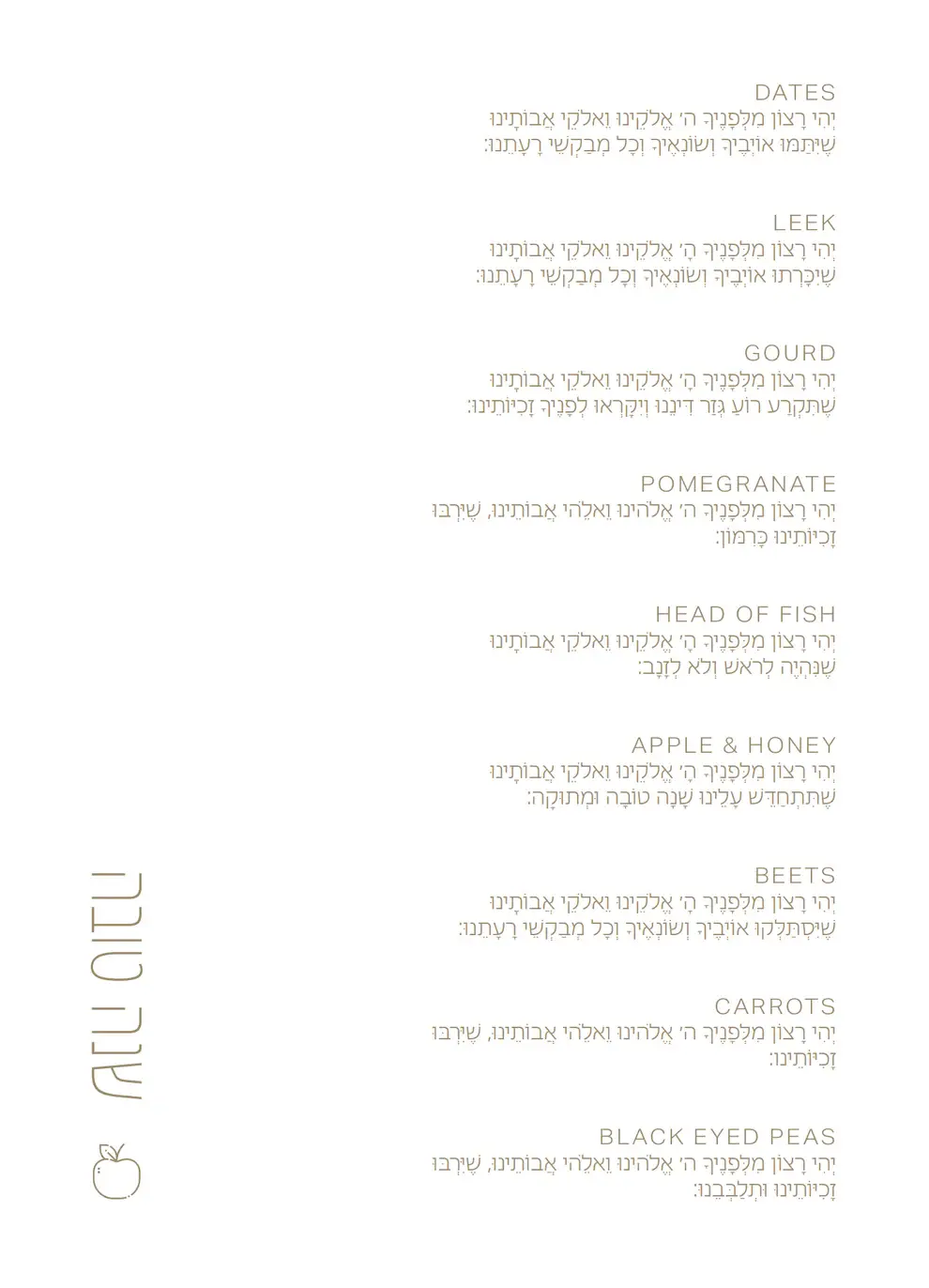 Rosh Hashana Gold Apple Simanim Card (12 Pack)