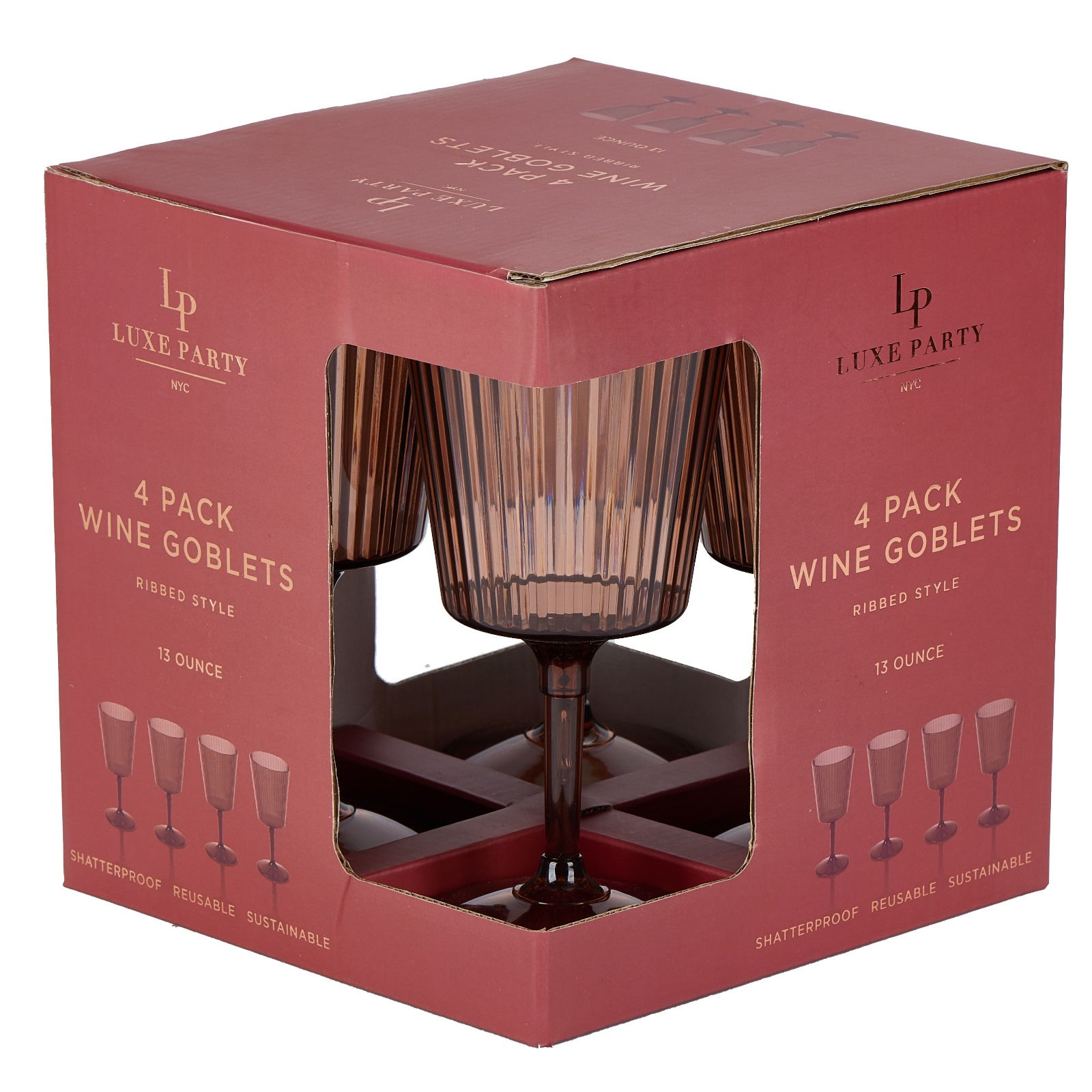 13 oz Bone Ribbed Wine Glasses (4 Count)