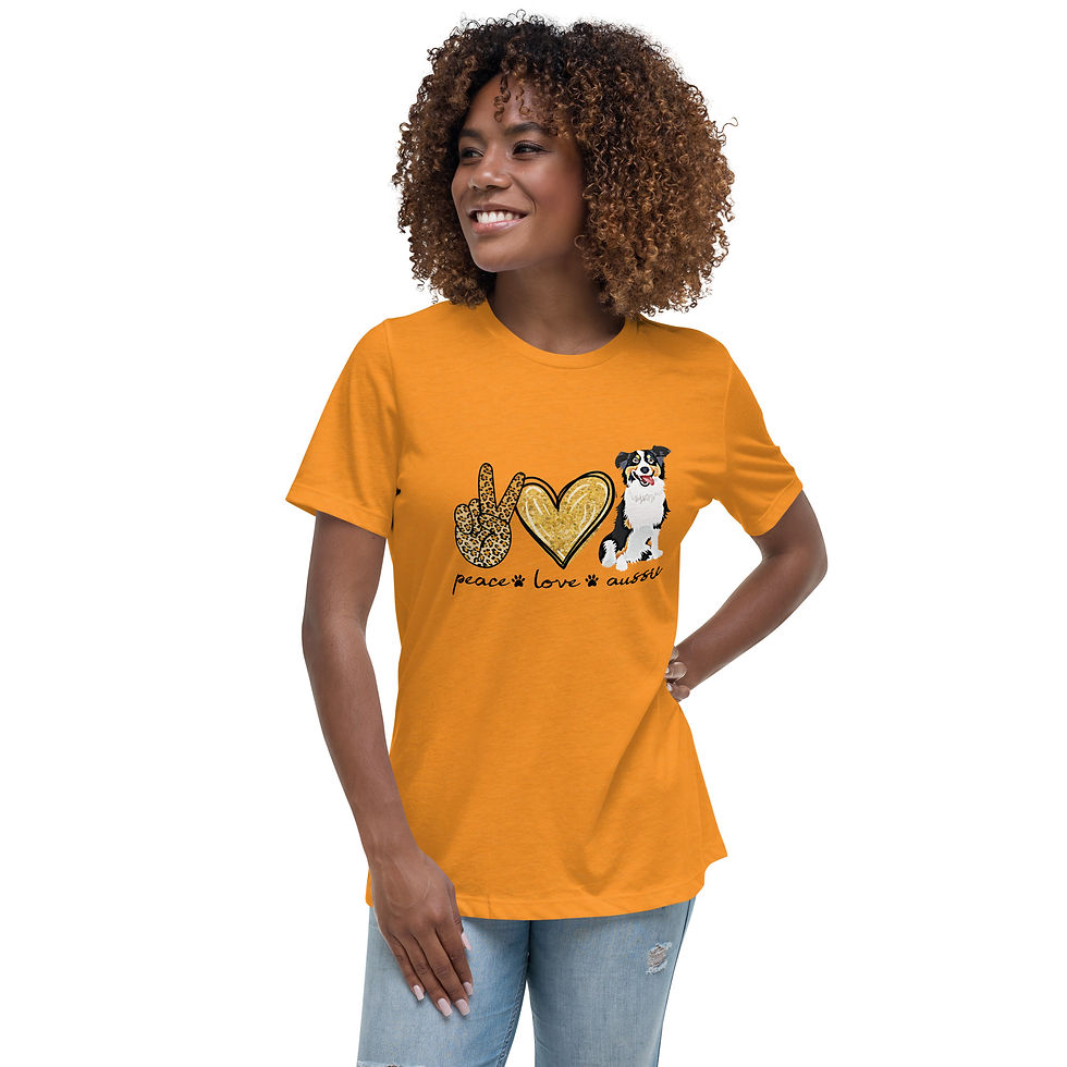 Thumbnail: Peace Love Aussie - Black Letters - with Black Tri Ladies Cut - Relaxed Fit