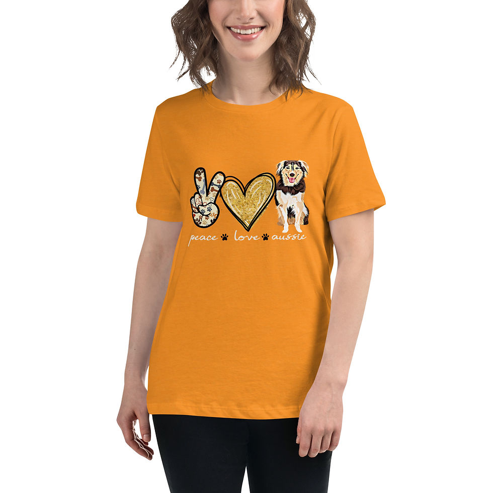 Thumbnail: Peace Love Aussie  - White Letters - Red Tri  - Ladies Cut  - Relaxed Fit