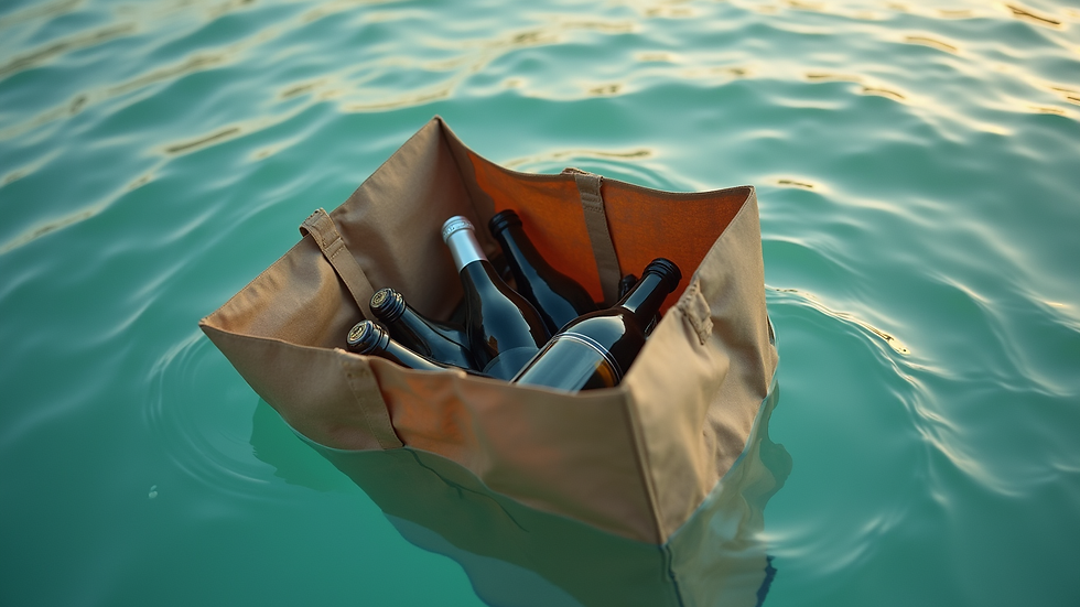 Vue en plongée d'un sac de livraison contenant plusieurs bouteilles d'alcool