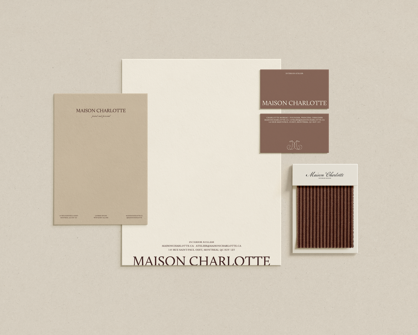 Maison Charlotte stationery set with business card and letterhead design