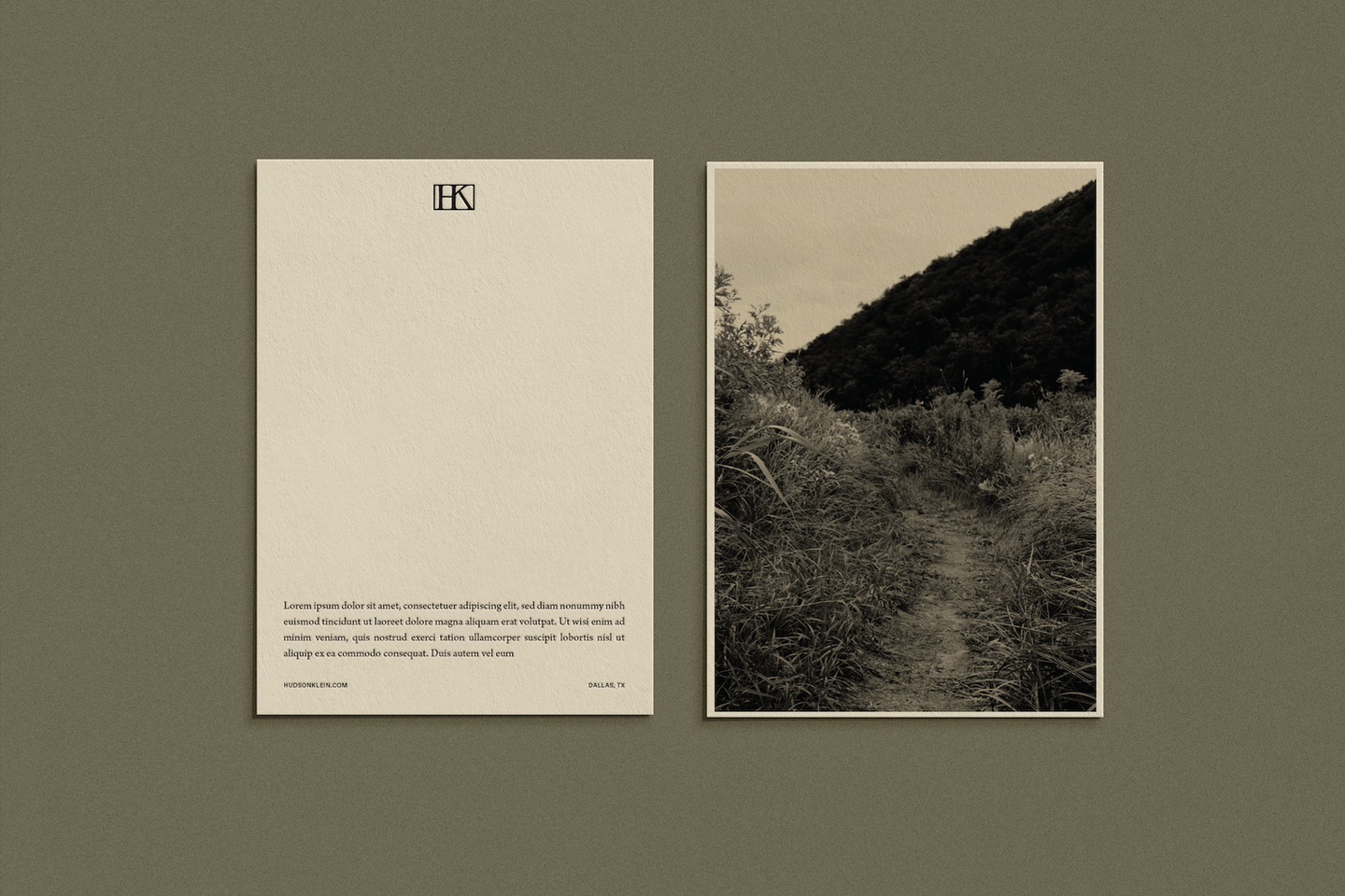 Two cards with text and an image of a path leading into nature.