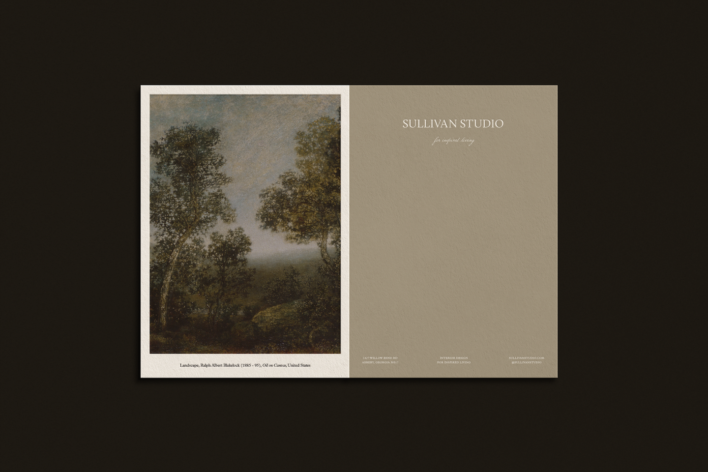 Landscape painting, Sullivan Studio branding, for inspired living. The Sullivan Semi-Custom Brand.