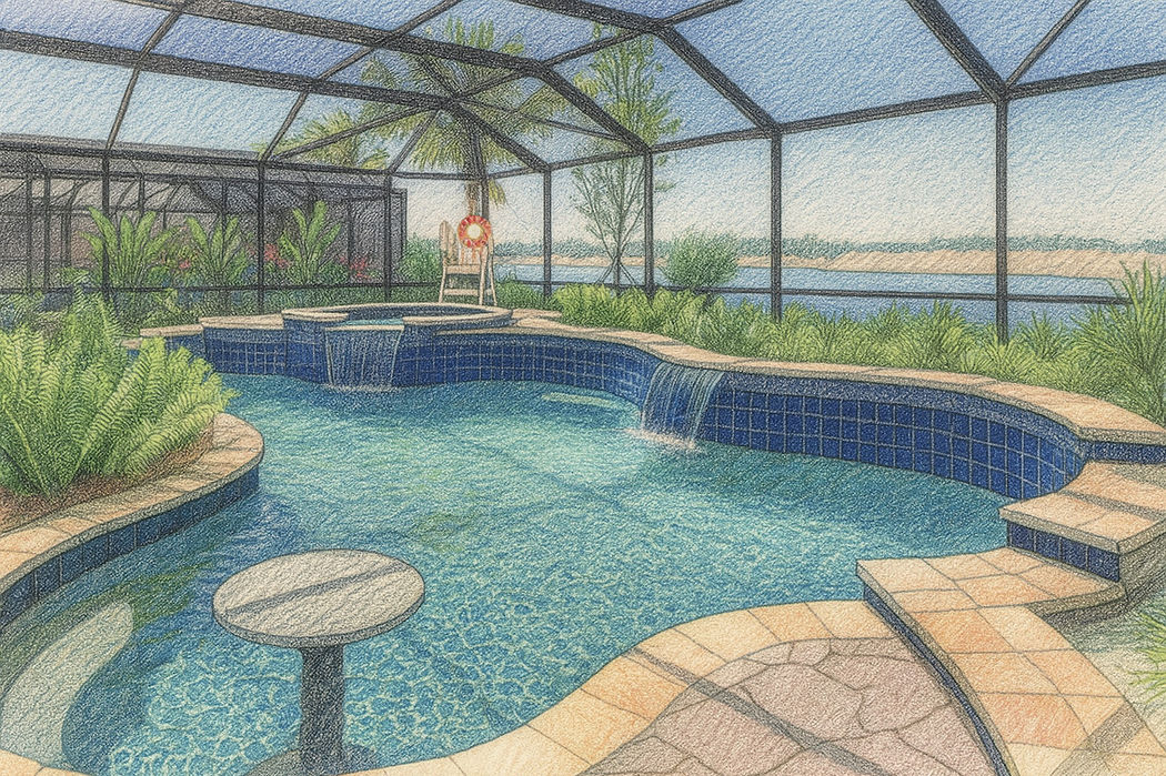 Detailed pool and spa construction plan from Knaak Design Group