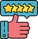 Icon of a thumbs up and five stars