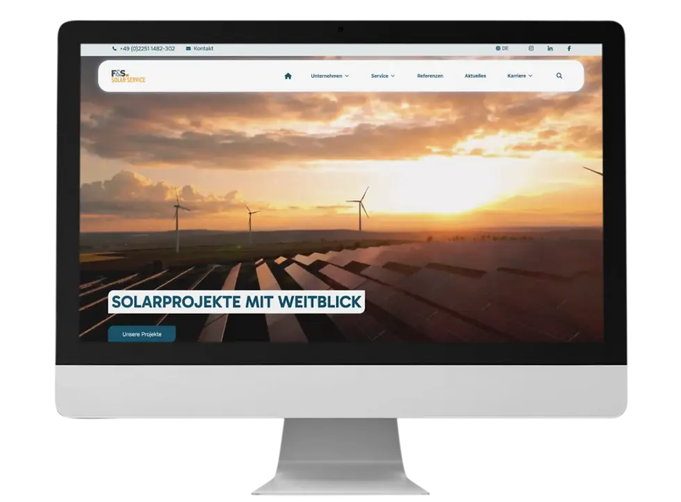 Ein iMac zeigt die Webseite fs-solar-service.de