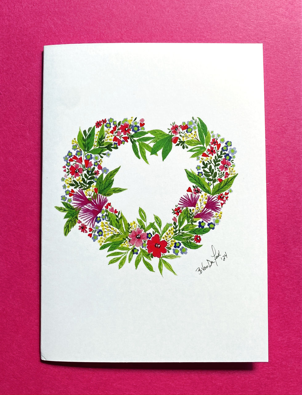 Thumbnail: Heart Wreath Print Notecard - Portrait