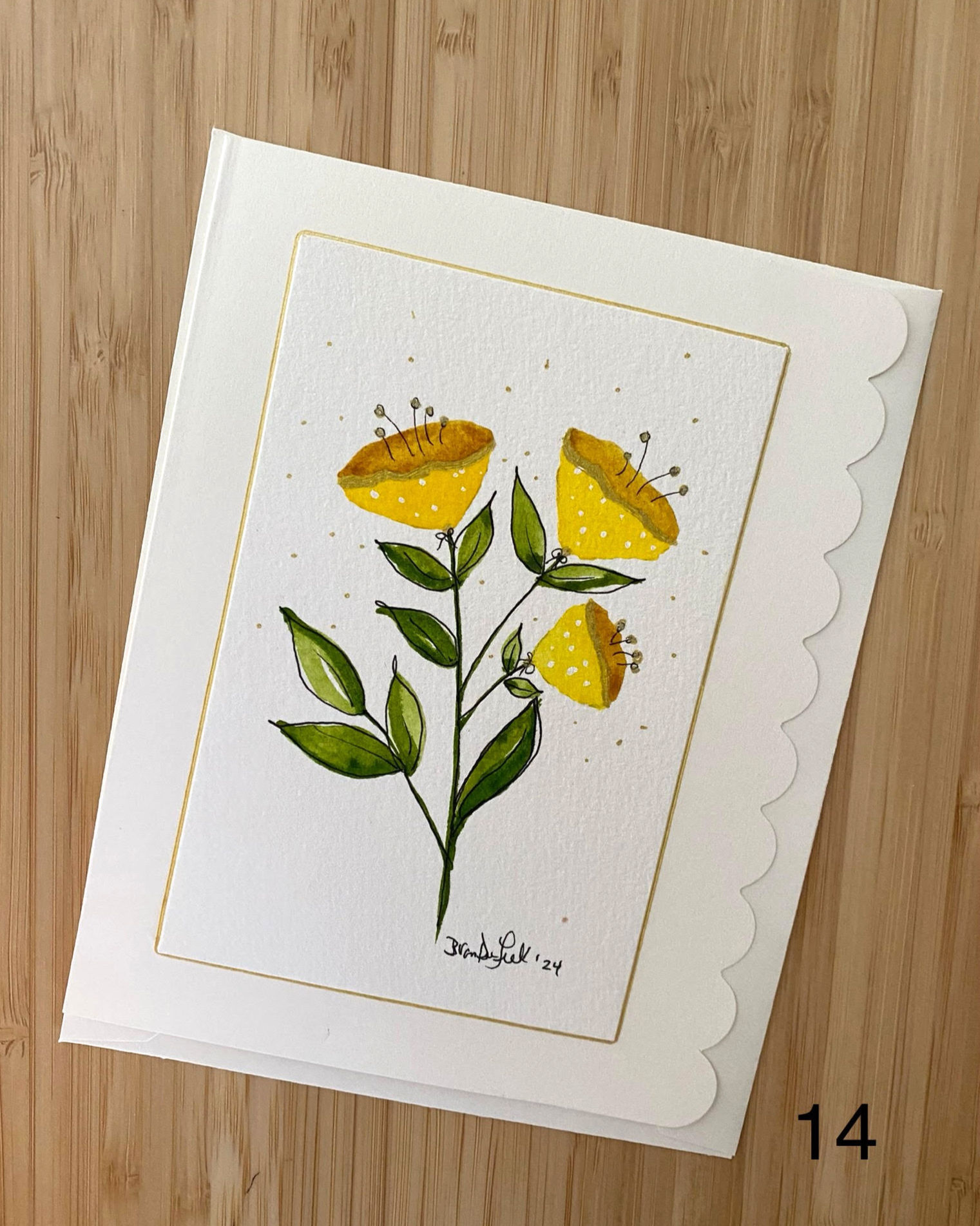 Abstract Floral Line Art Notecard - Yellow (#14)