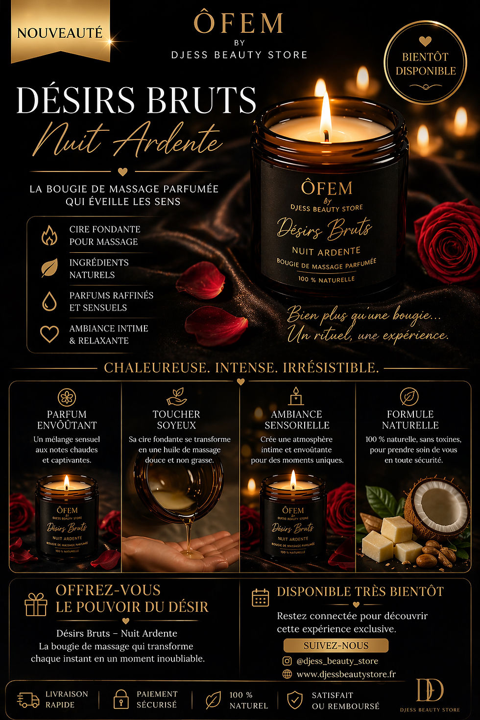 Miniatura: Bougie de massage sensuelle parfumée Désir Brut – Nuit Ardente corps e