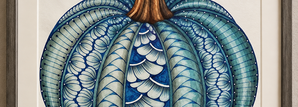 Zentangle teal pumpkin artwork