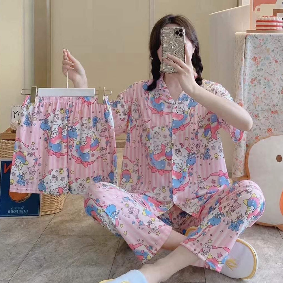 Thumbnail: SLEEPWEAR 3 IN 1 WITH SHORT,  MILK COTTON WITH COLLAR TOP