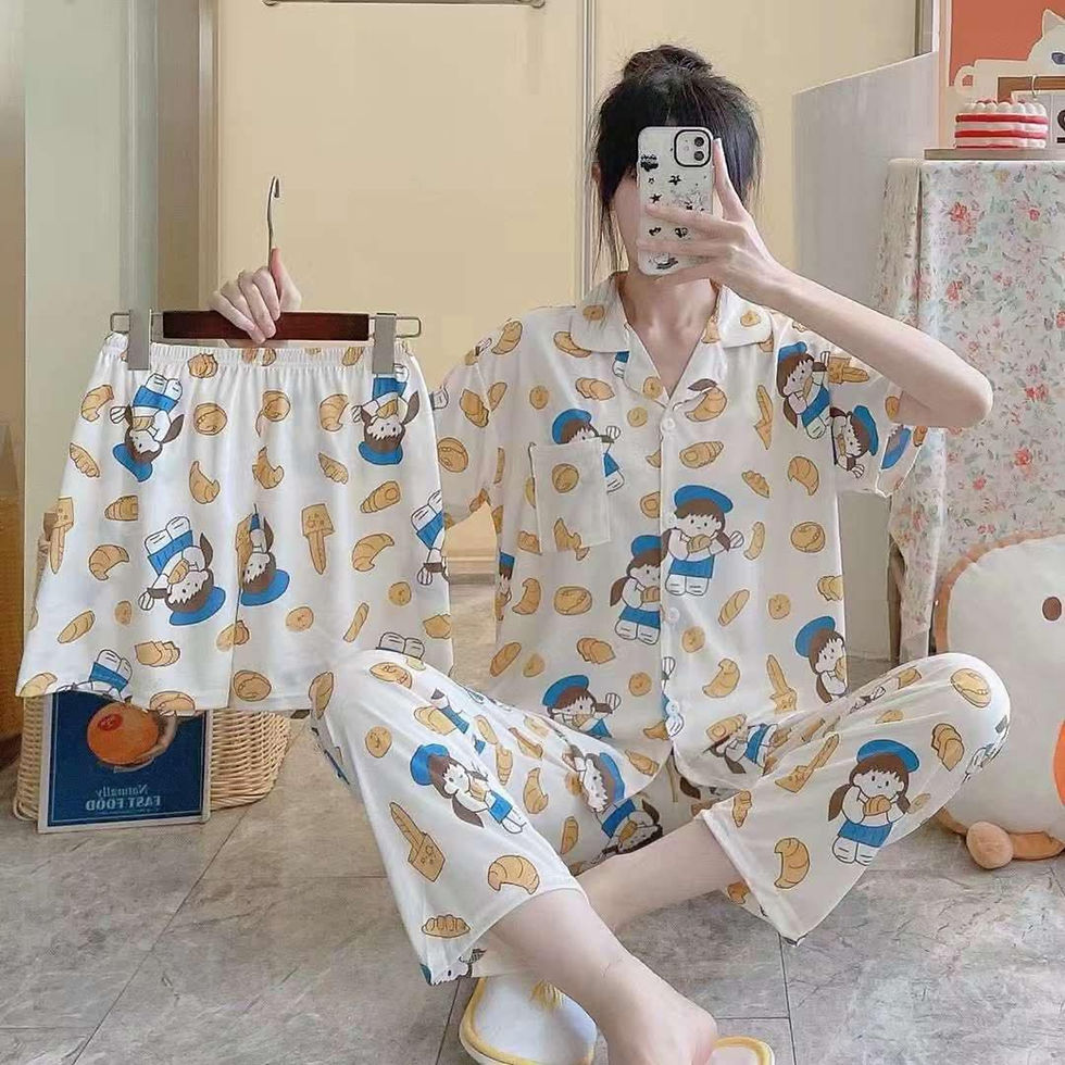 Thumbnail: SLEEPWEAR 3 IN 1 WITH SHORT,  MILK COTTON WITH COLLAR TOP