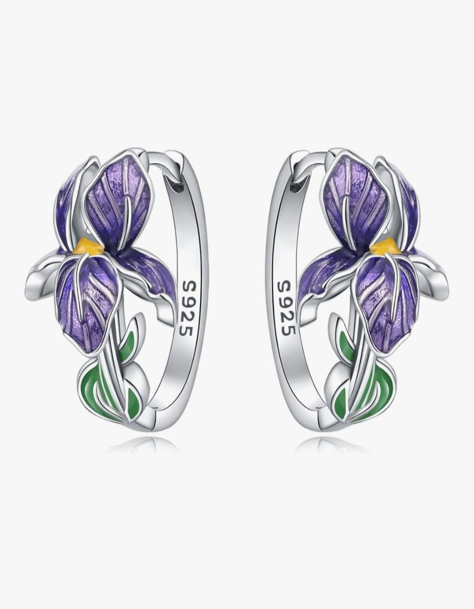 Miniatura: Purple Iris Hoops Earrings- S925
