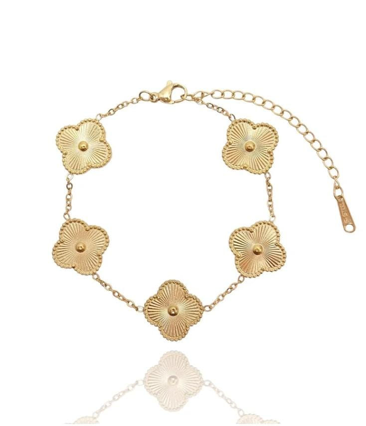 Thumbnail: Vintage Clover Charm Bracelet-18K Gold PVD Plating